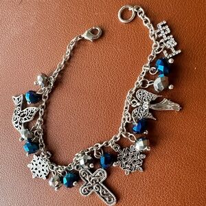 Beautiful Religious Bracelet - Blue &‎ Silvertone